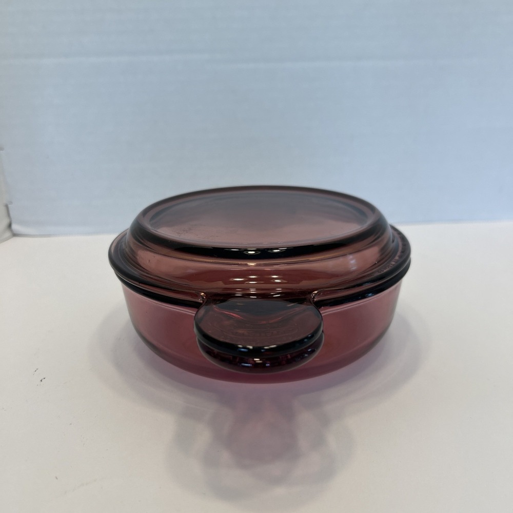Corning Vision Ware PYREX Cranberry Grab-It Bowl V-240-B Lid P-240-C Vintage